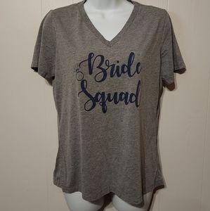 Bride Squad VNeck‎ Short Sleeve Shirt Gray Navy Wedding Bridesmaid Medium A8